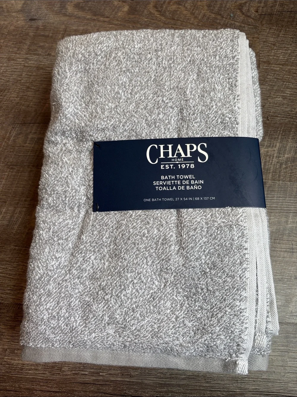Chaps Bath Towel Set of 2 Light Gray 100% Cotton NEW